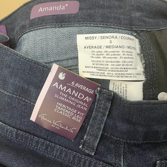 Gloria Vanderbilt Amanda Heritage Fit Jeans Stretch Denim Dark Wash Size 6 NWT - Picture 5 of 6